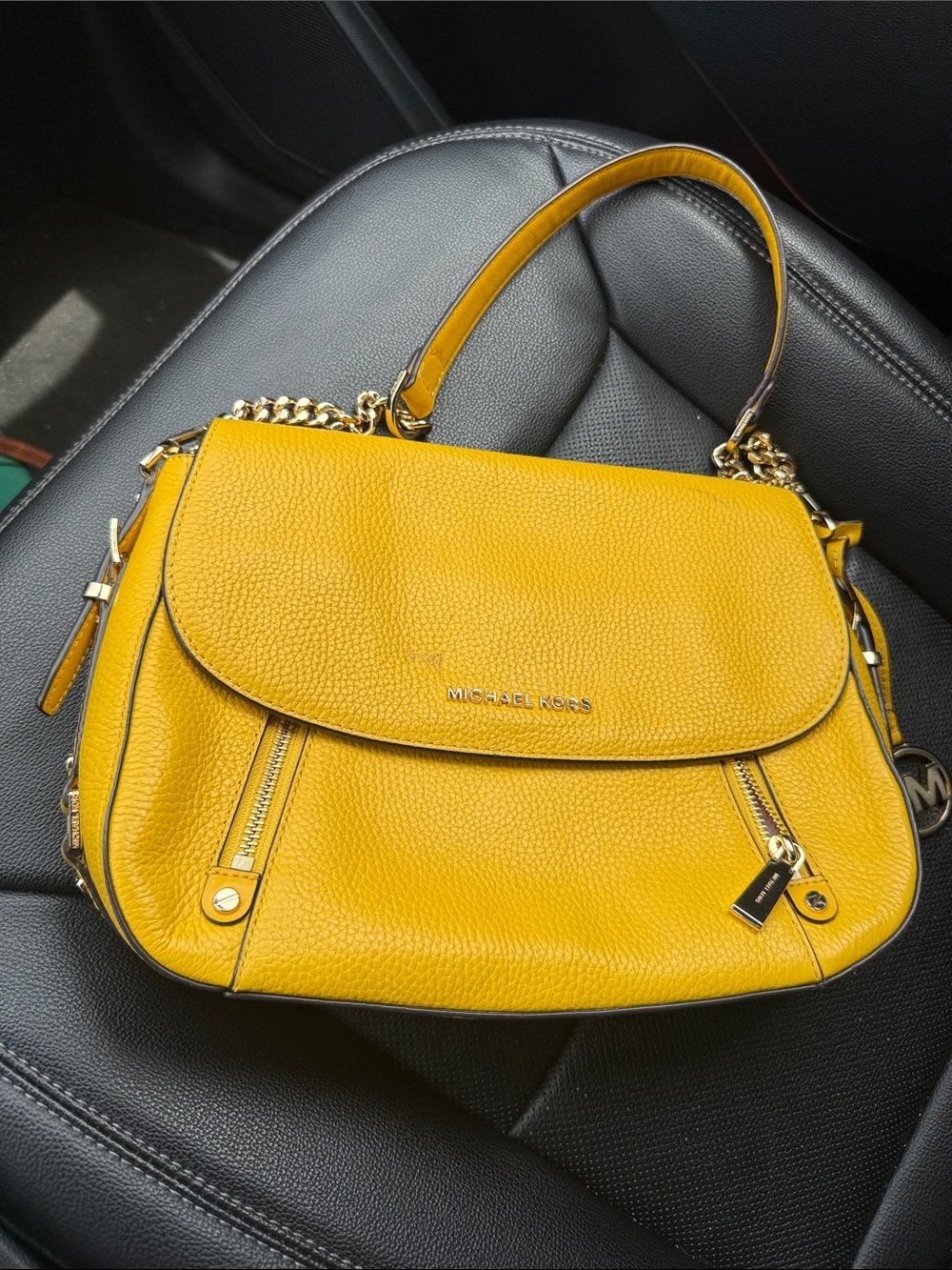 Genuine Michael Kors Bedford Legacy Yellow Leather Satchel Handbag